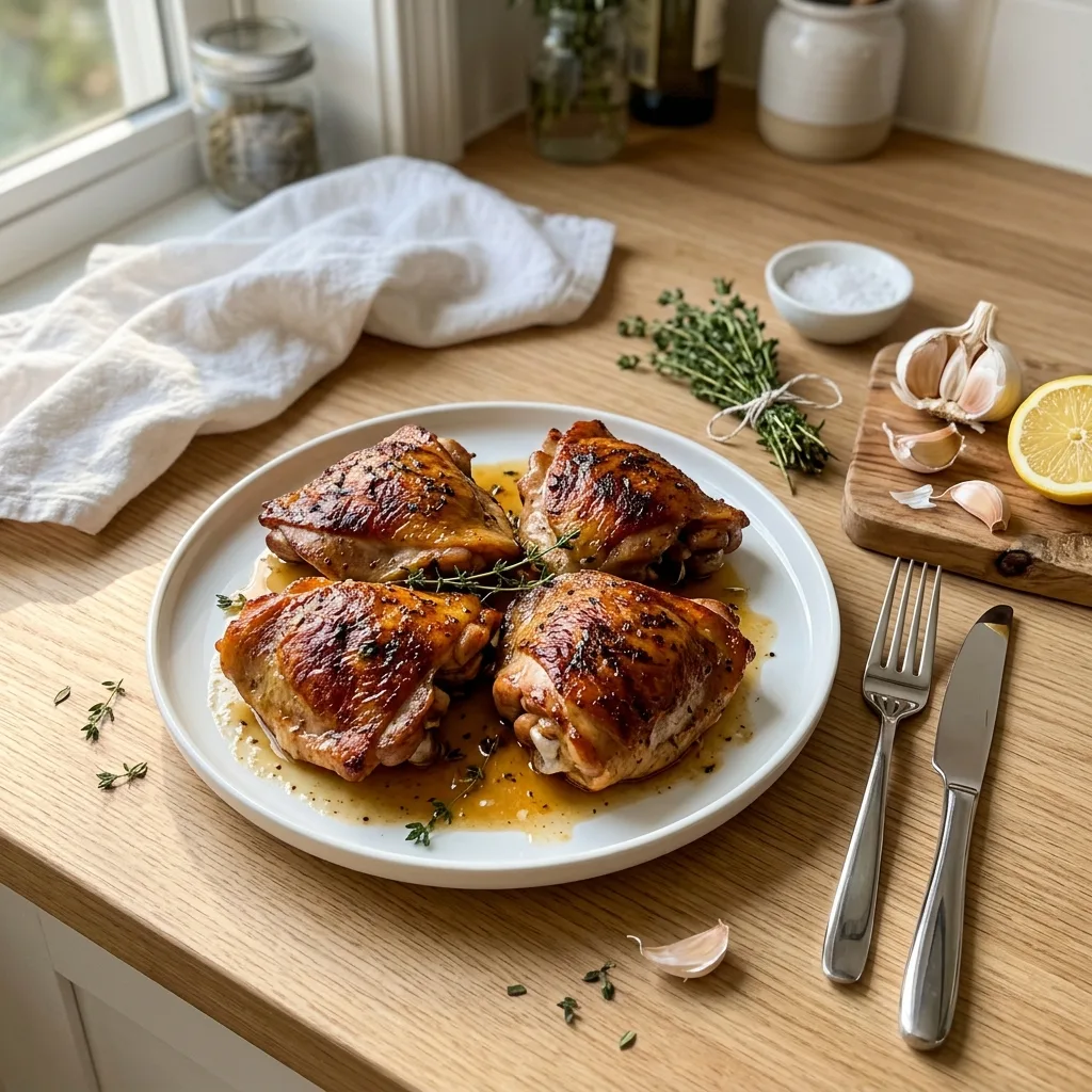 Запечённые бёдра индейки с тимьяном и чесноком в духовке