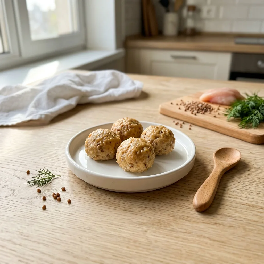 Фрикадельки из курицы с гречкой на пару