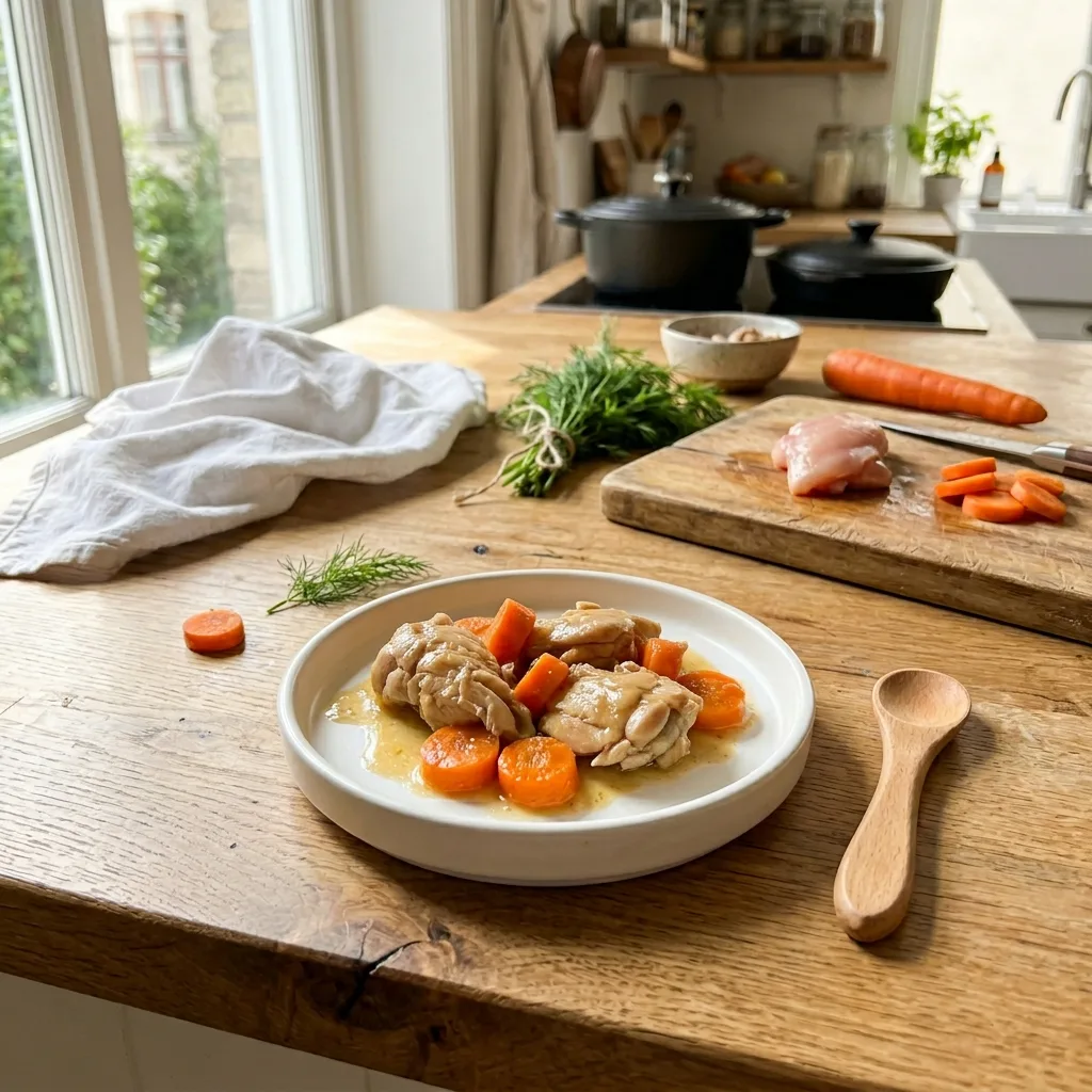 Куриные кусочки тушёные с морковью