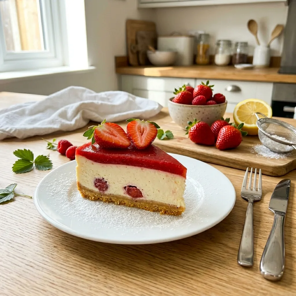Чизкейк с клубникой и желе