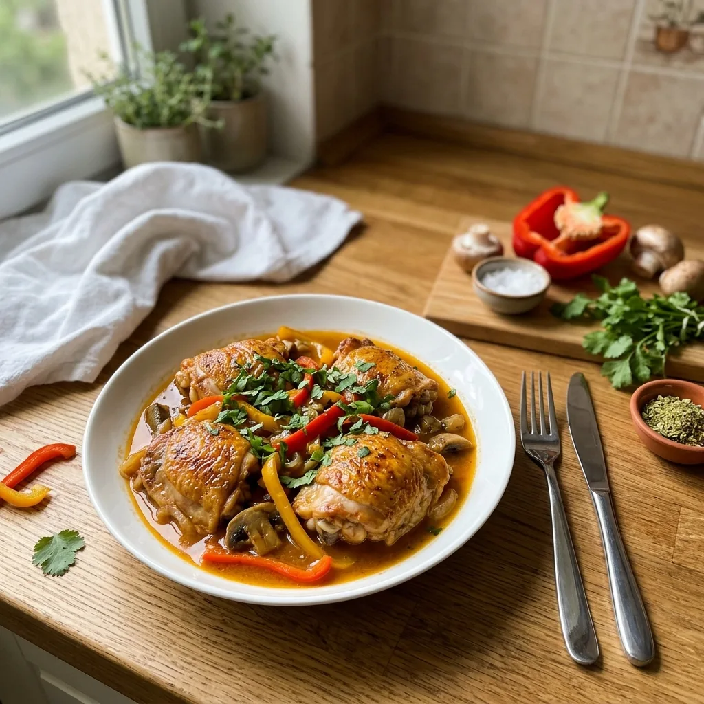 Чахохбили с курицей, грибами и сладким перцем