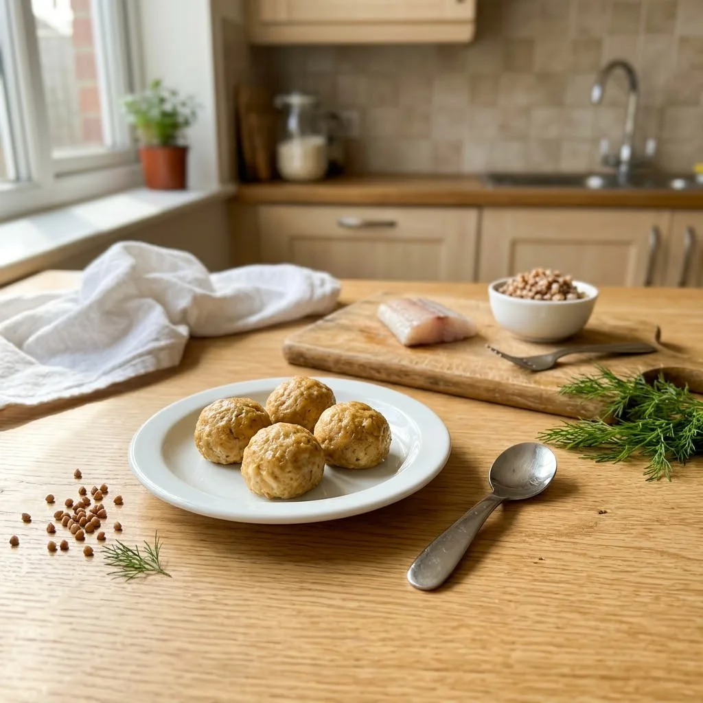 Тефтельки из хека с гречкой на пару