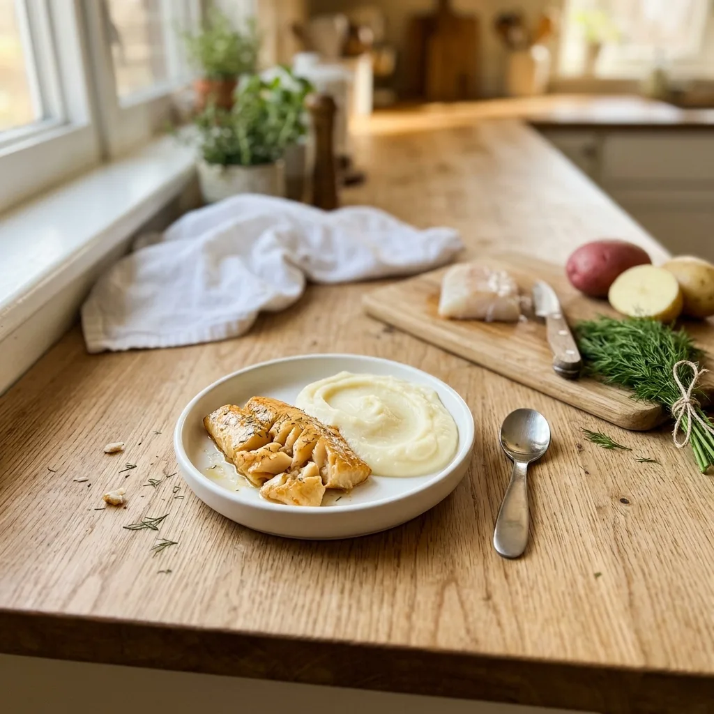 Запечённое филе трески с картофельным пюре